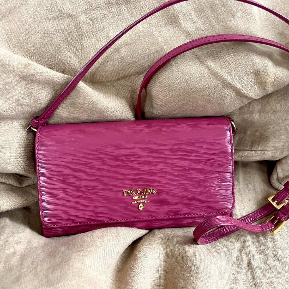 image of Prada Vitello Move Crossbody Wallet Handbag Fuchsia Hot Pink, Women's
