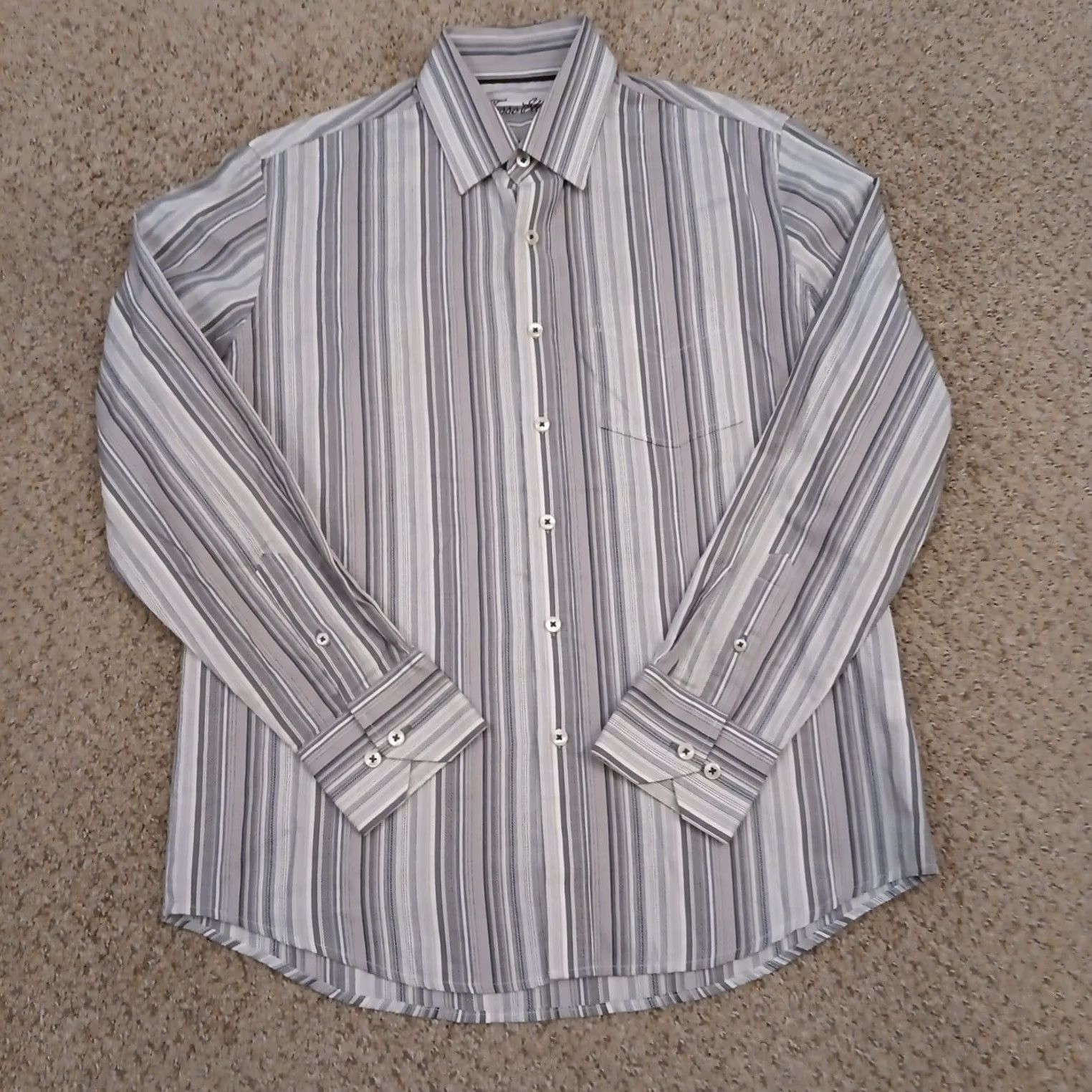 Tasso Elba Tasso Elba Shirt Mens Small Gray Striped Long Sleeve Button Up Cotton Size US S / EU 44-46 / 1 - 2 Thumbnail