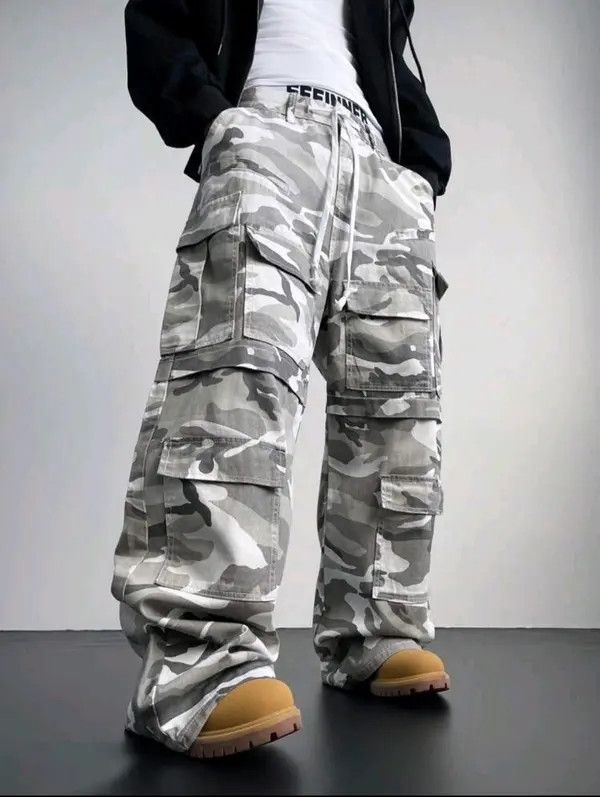 VIBE Y2K Vintage Streetwear White Camo Cargo Baggy Jeans sh Size US 31 - 3 Thumbnail