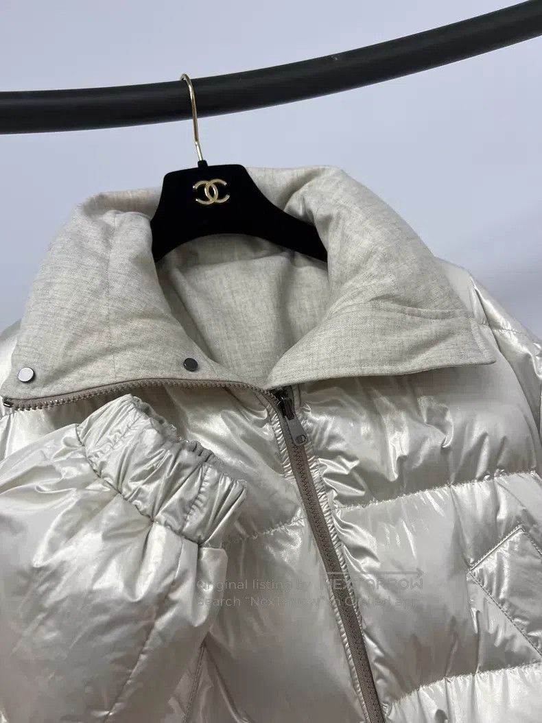 Brunello Cucinelli Brunello Cucinelli Beige Shiny Fabric Two-Way Wearable Dow Size XS / US 0-2 / IT 36-38 - 6 Thumbnail