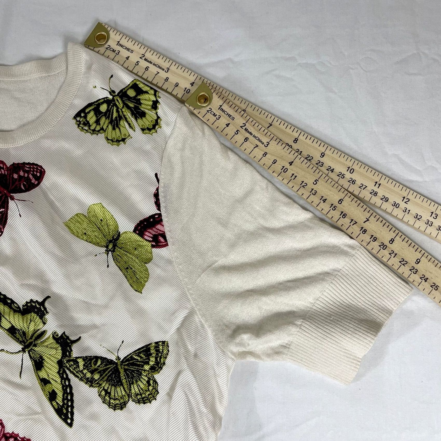 Talbots Talbots Silk-Blend Cardigan Women Petites M Ivory Butterfly Knit Lightweight Zip" Size M / US 6-8 / IT 42-44 - 5 Thumbnail