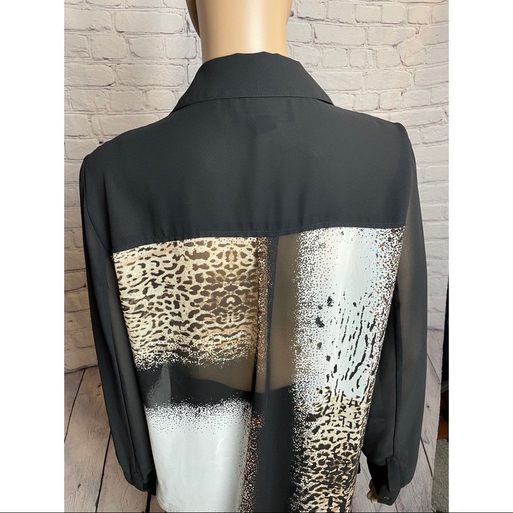 Kenneth Cole Kenneth Cole Black Colorblock Sheer Hi Low Shirt Blouse Siz Size L / US 10 / IT 46 - 5 Thumbnail