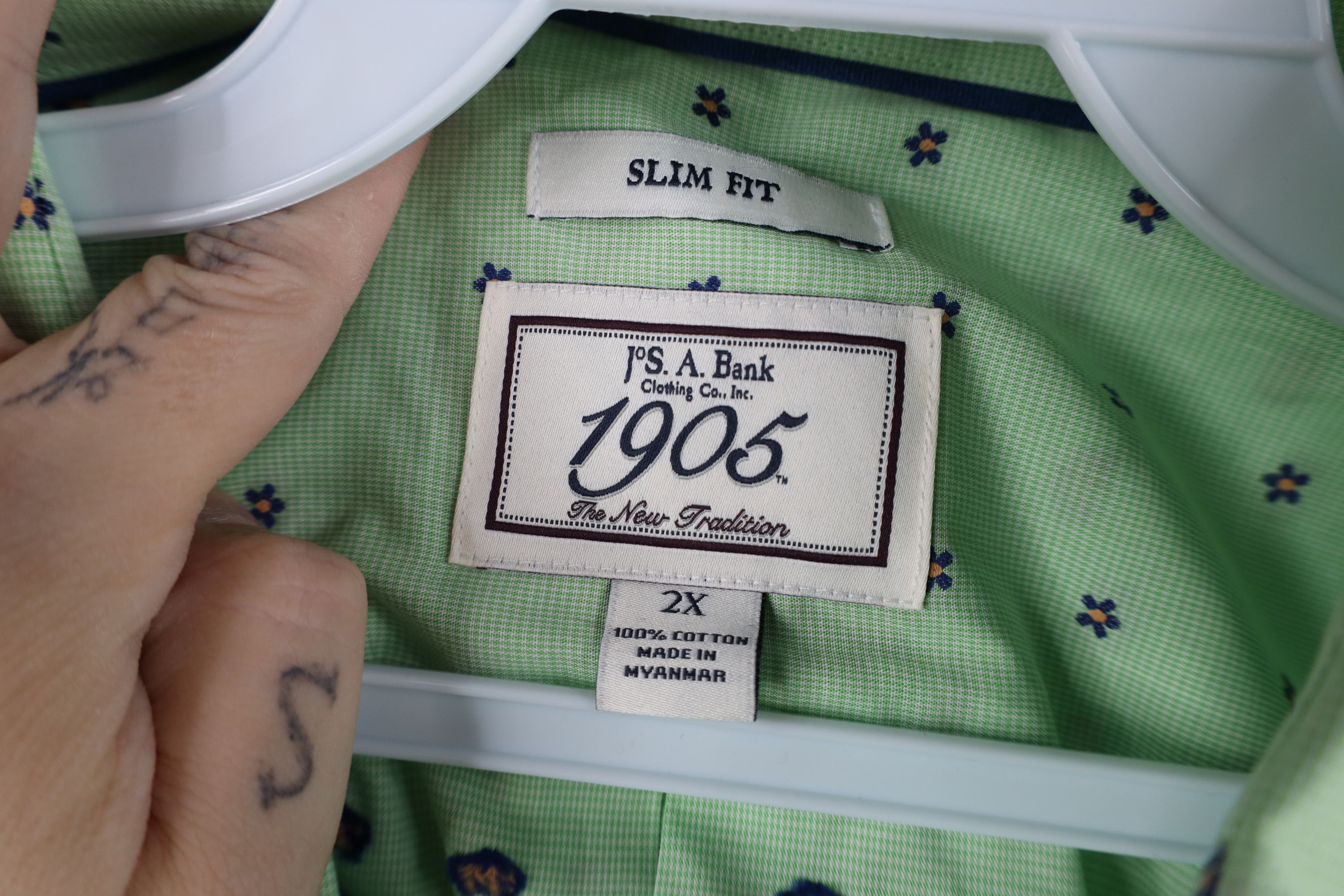 Jos. A. Bank New Jos A Bank Flower Stretch Collared Button Shirt Green Size US XXL / EU 58 / 5 - 8 Thumbnail