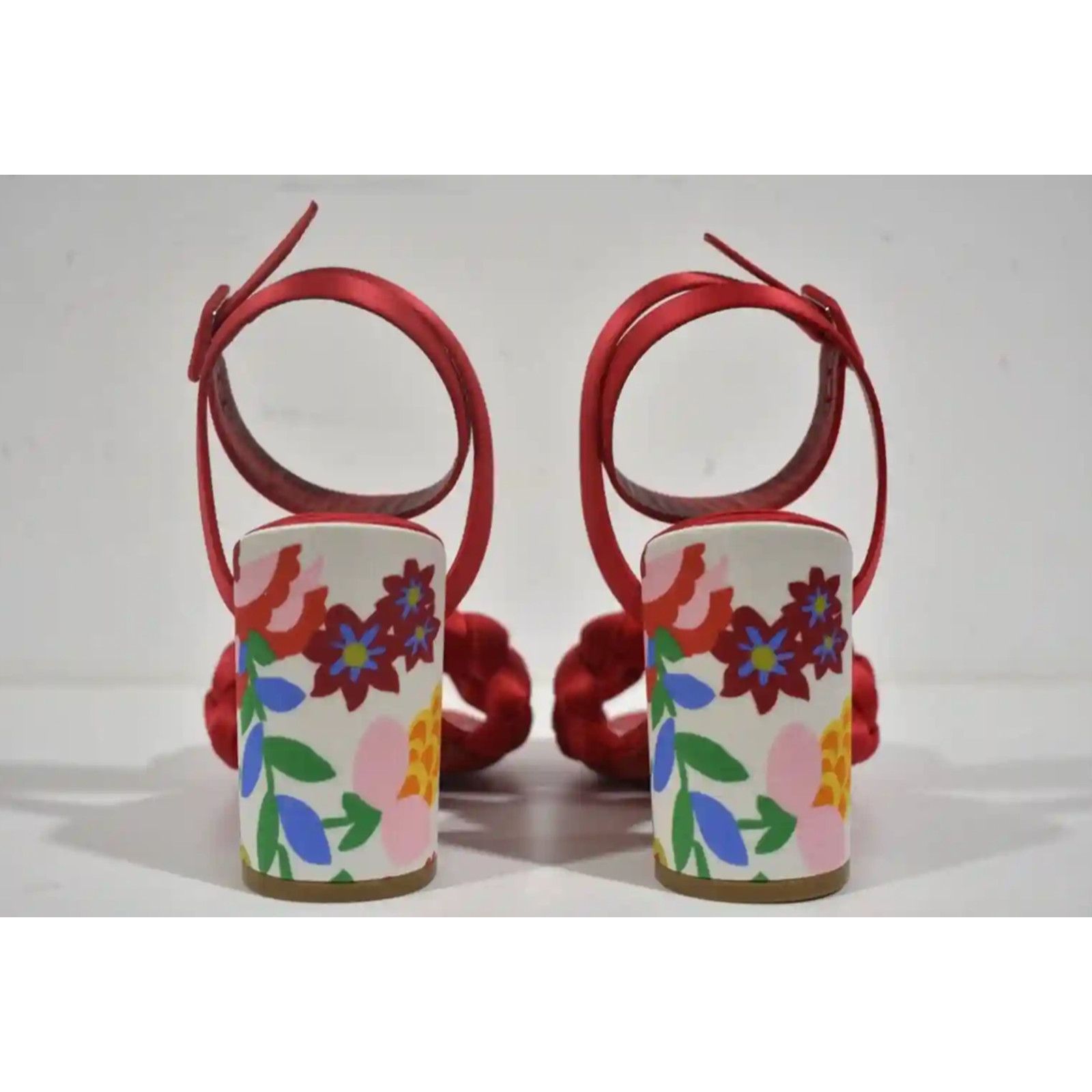 Christian Louboutin Brio 85 Red Floral Ankle Strap Sandal Block Heel Pump 37 Size US 7 / IT 37 - 11 Thumbnail