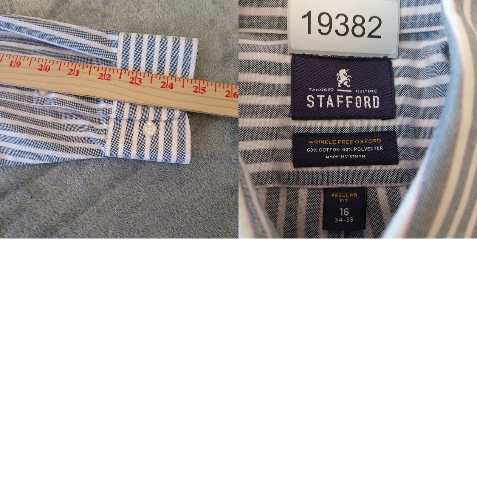 Stafford Stafford Shirt Mens Size 16 Blue Striped Long Sleeve Button-Down Oxford Shirt Size US L / EU 52-54 / 3 - 8 Thumbnail
