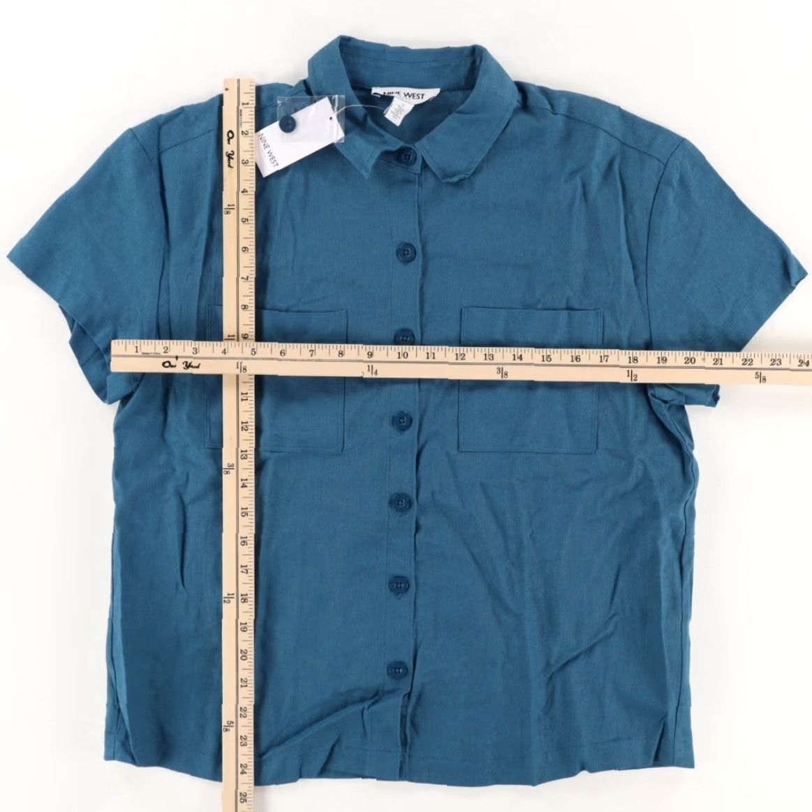 Nine West Nine West Shirt Teal Women's S Linen Cotton Oversized Button Up Size S / US 4 / IT 40 - 3 Thumbnail