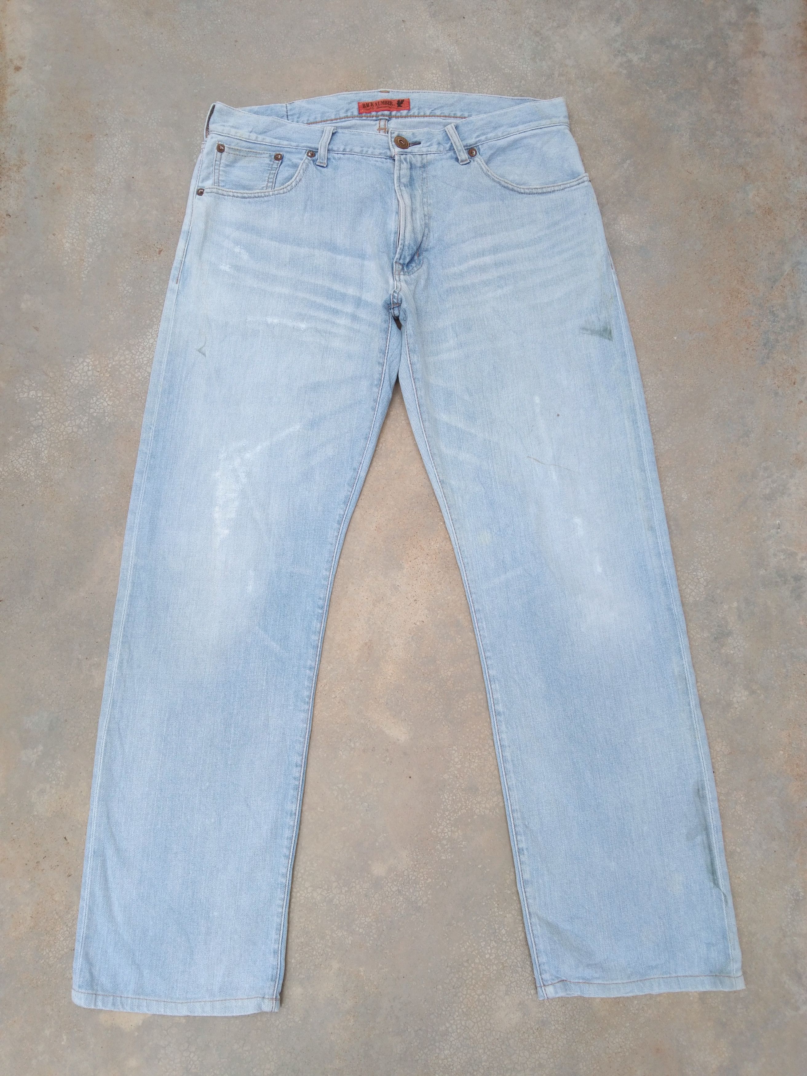 Japanese Brand Vintage Back Number Straight Leg Faded Blue Distressed Jeans Size US 33 - 1 Thumbnail
