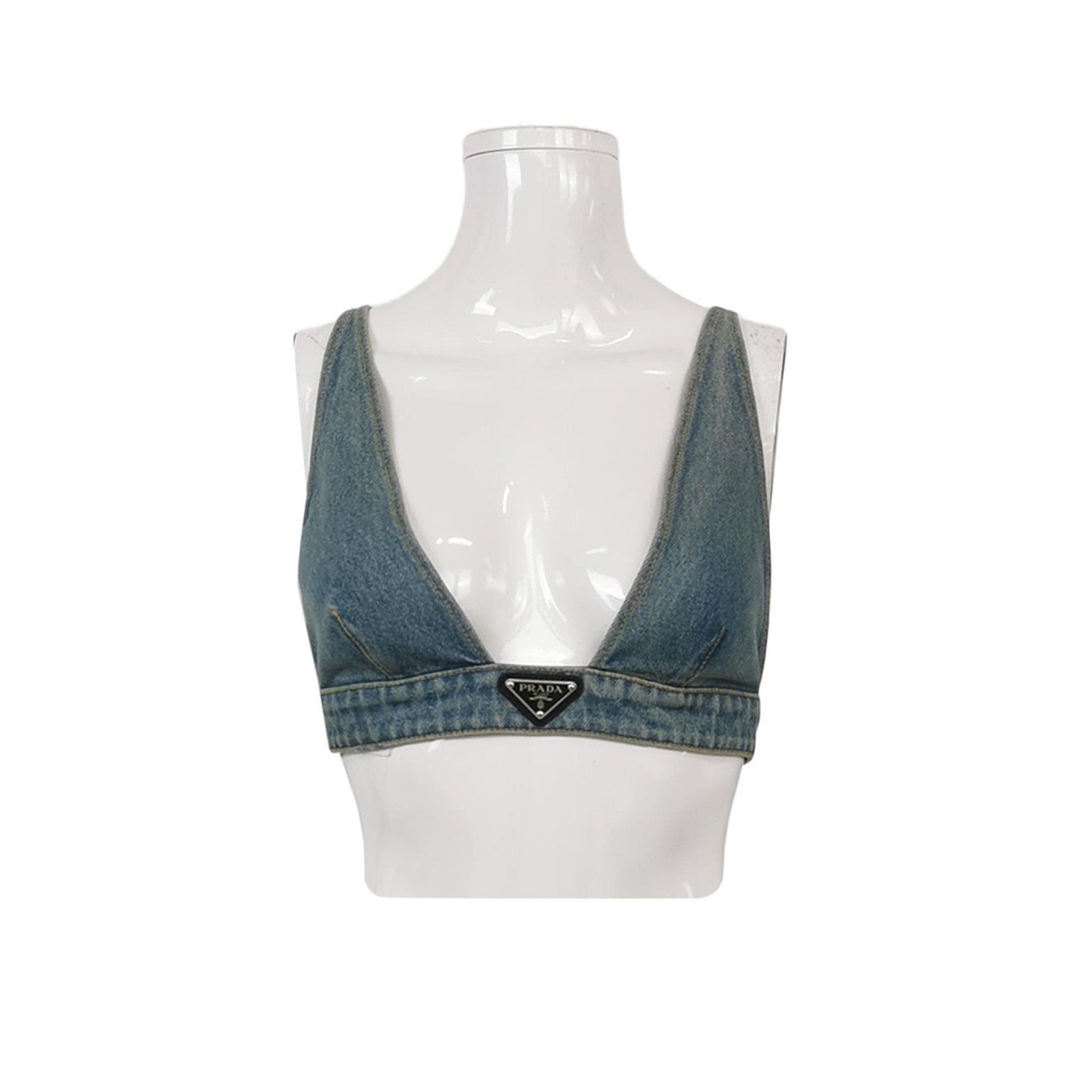 Prada Prada Cotton Triangle Logo Denim Crop Top . Size XS / US 0-2 / IT 36-38 - 1 Thumbnail