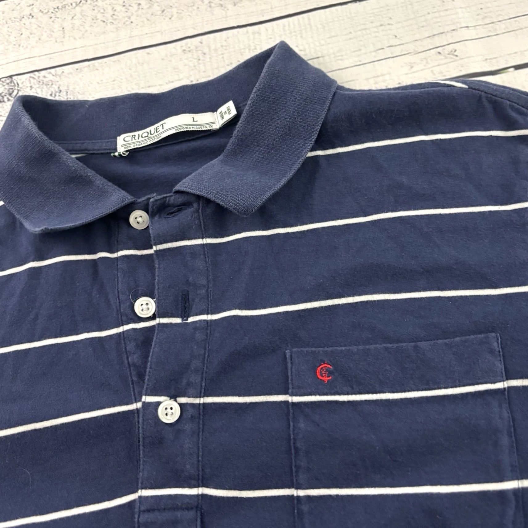 Vintage Criquet Striped Short Sleeve Pocket Golf Polo Shirt Men's L Blue White Size US L / EU 52-54 / 3 - 2 Thumbnail