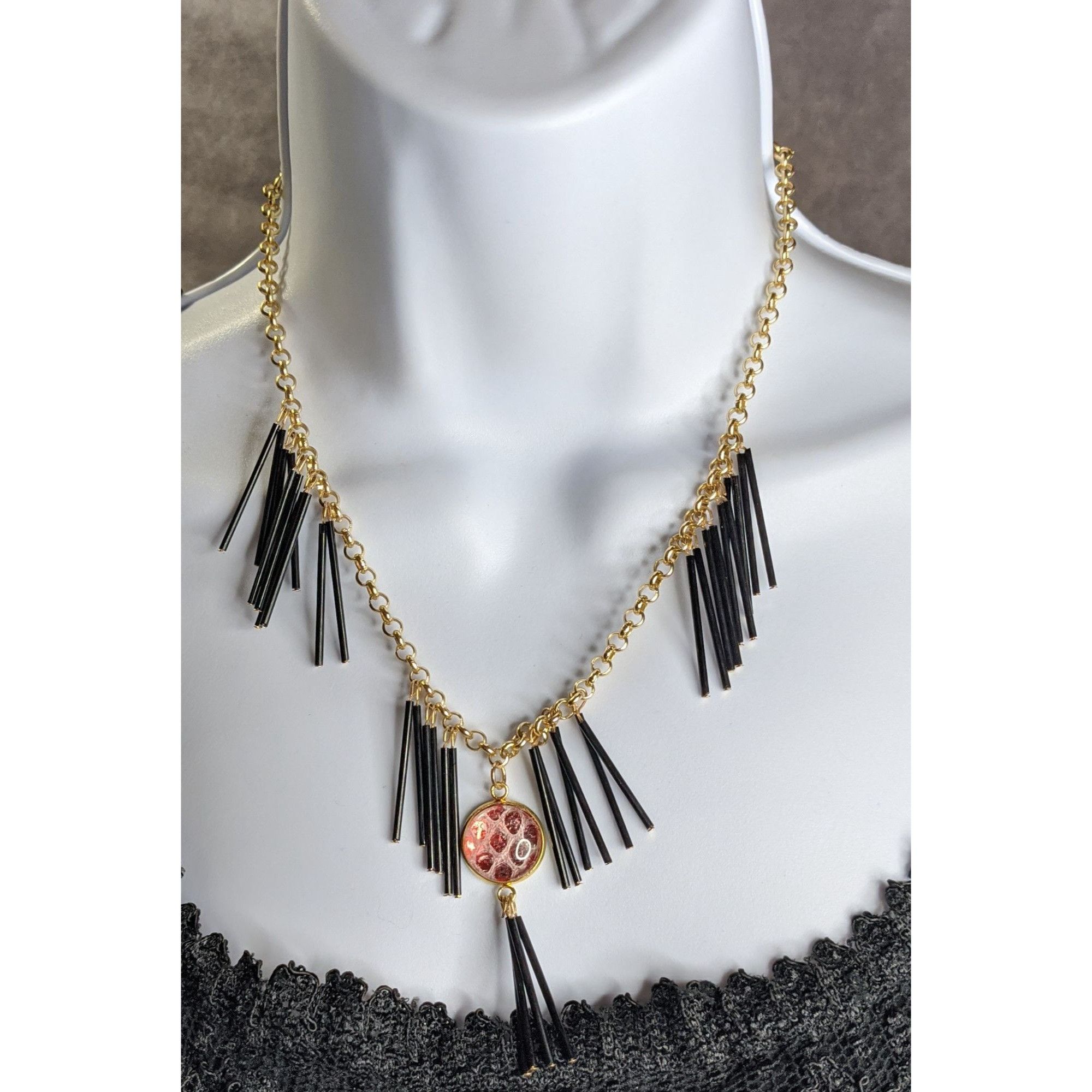 Other Whimsical Fantasy Dragon Scale Necklace With Spikey Fringe Size ONE SIZE - 1 Thumbnail