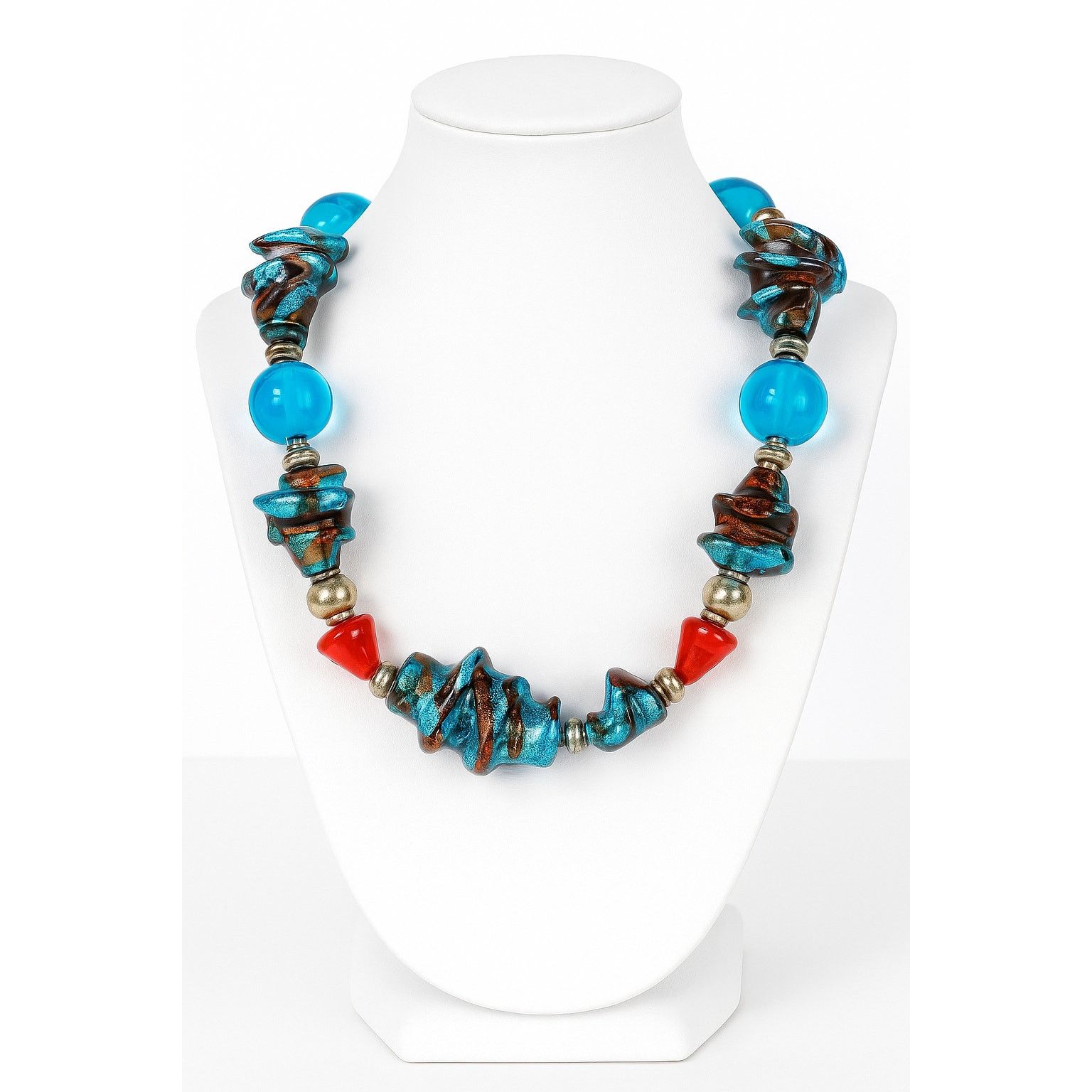 Vintage Chunky Murano Glass Lampwork Sculptural Beaded Necklace Size ONE SIZE - 8 Thumbnail