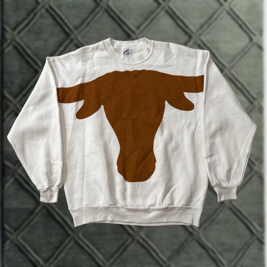 Jerzees VINTAGE 90s Texas Longhorns Big Bevo Crewneck Sweatshirt XL UT Football NCAA Shirt Mens White Graphic Print Logo Pullover Bevo Sports University 90s Size US XL / EU 56 / 4 - 1 Thumbnail