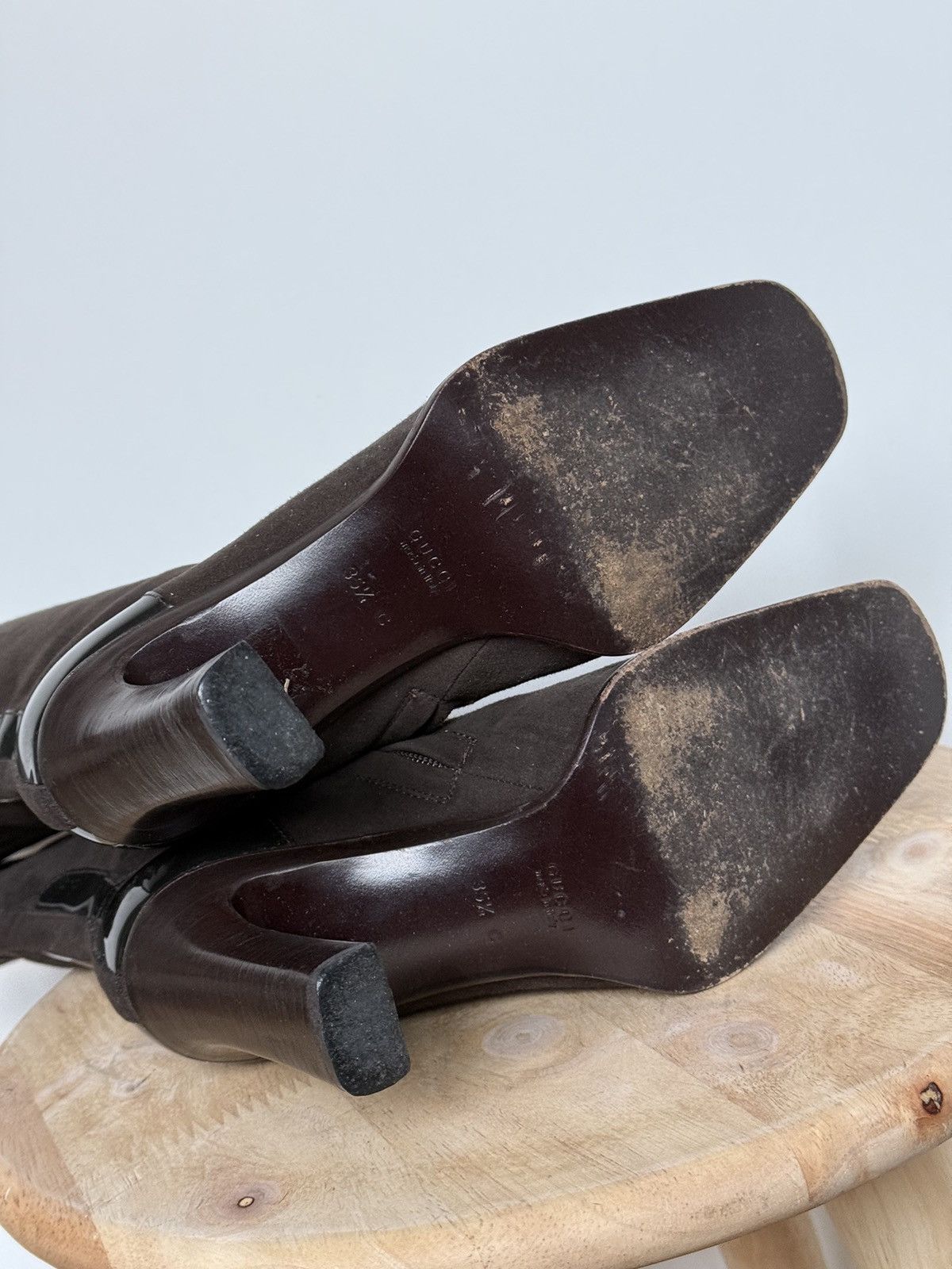 Gucci × Vintage Gucci Suede Dark Brown Riding Boots Squared Toe Heels Size US 5.5 / IT 35.5 - 9 Thumbnail