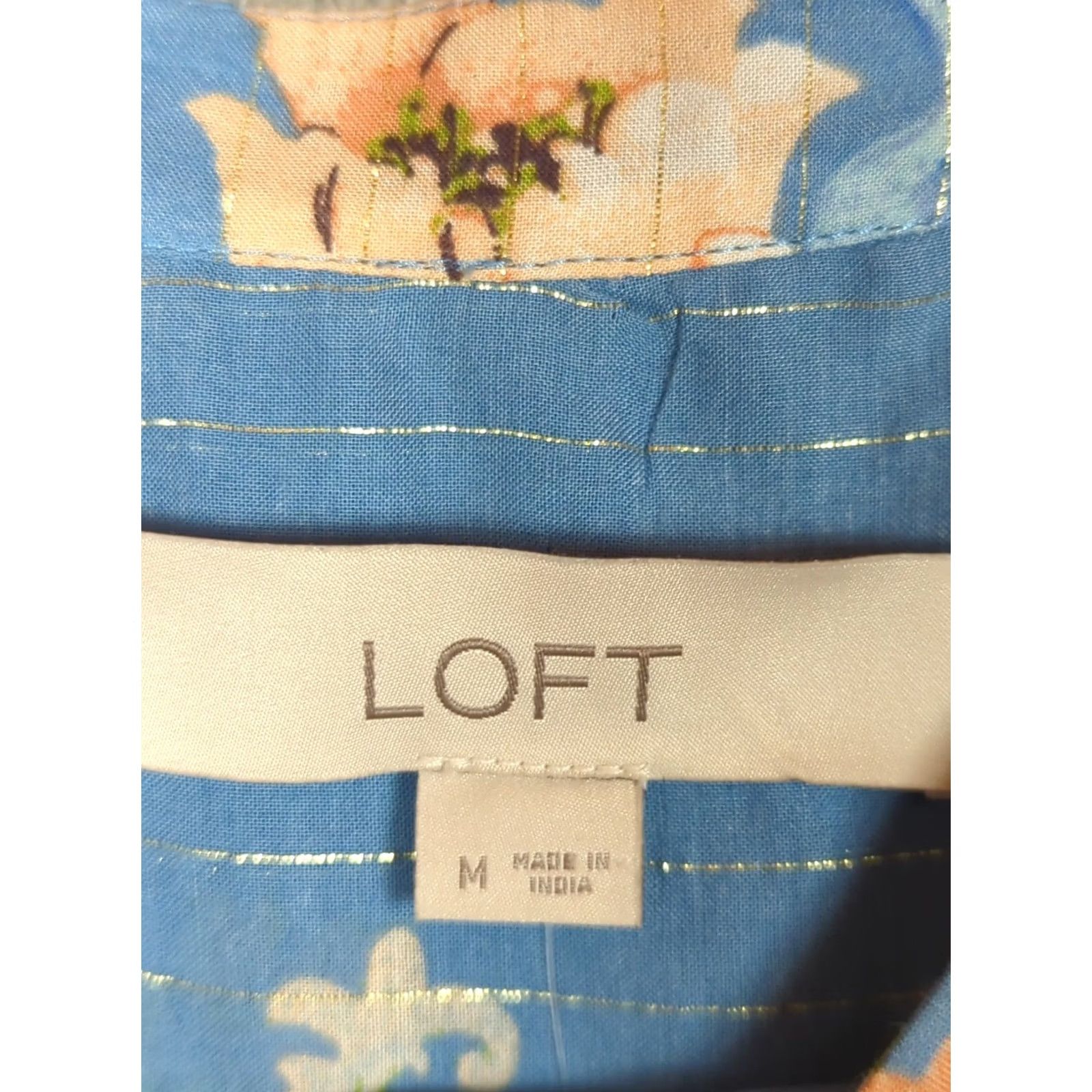 Loft VINTAGE Loft Blue Shimmer Floral blossom Blouse Tie Cuff Bell Sleeve Button Front Top M Size M / US 6-8 / IT 42-44 - 4 Thumbnail