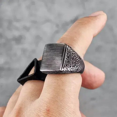 Other Vintage Black Brushed Pattern Stainless Steel Mens Ring Size ONE SIZE - 3 Thumbnail