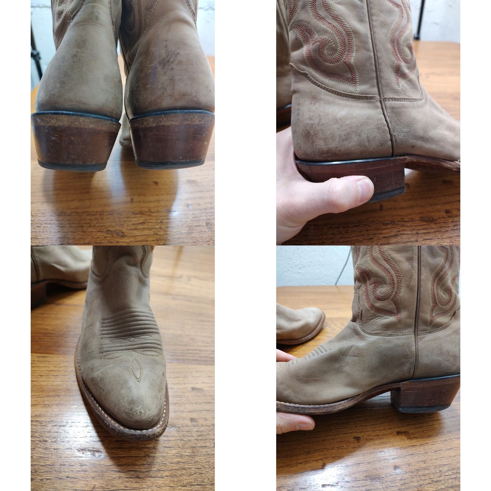 Vintage Nocona Dallas 13” Distressed Tan Cow Leather Boots Mens 8 D USA Made MD2701 Western Cowboy Rockabilly Rodeo Leather Upper Size US 8 / EU 41 - 8 Thumbnail