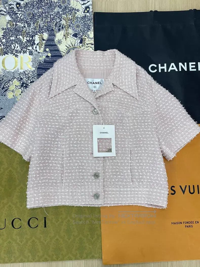 Chanel Chanel Pink and white tweed short-sleeved jacket Size M / US 6-8 / IT 42-44 - 1 Thumbnail