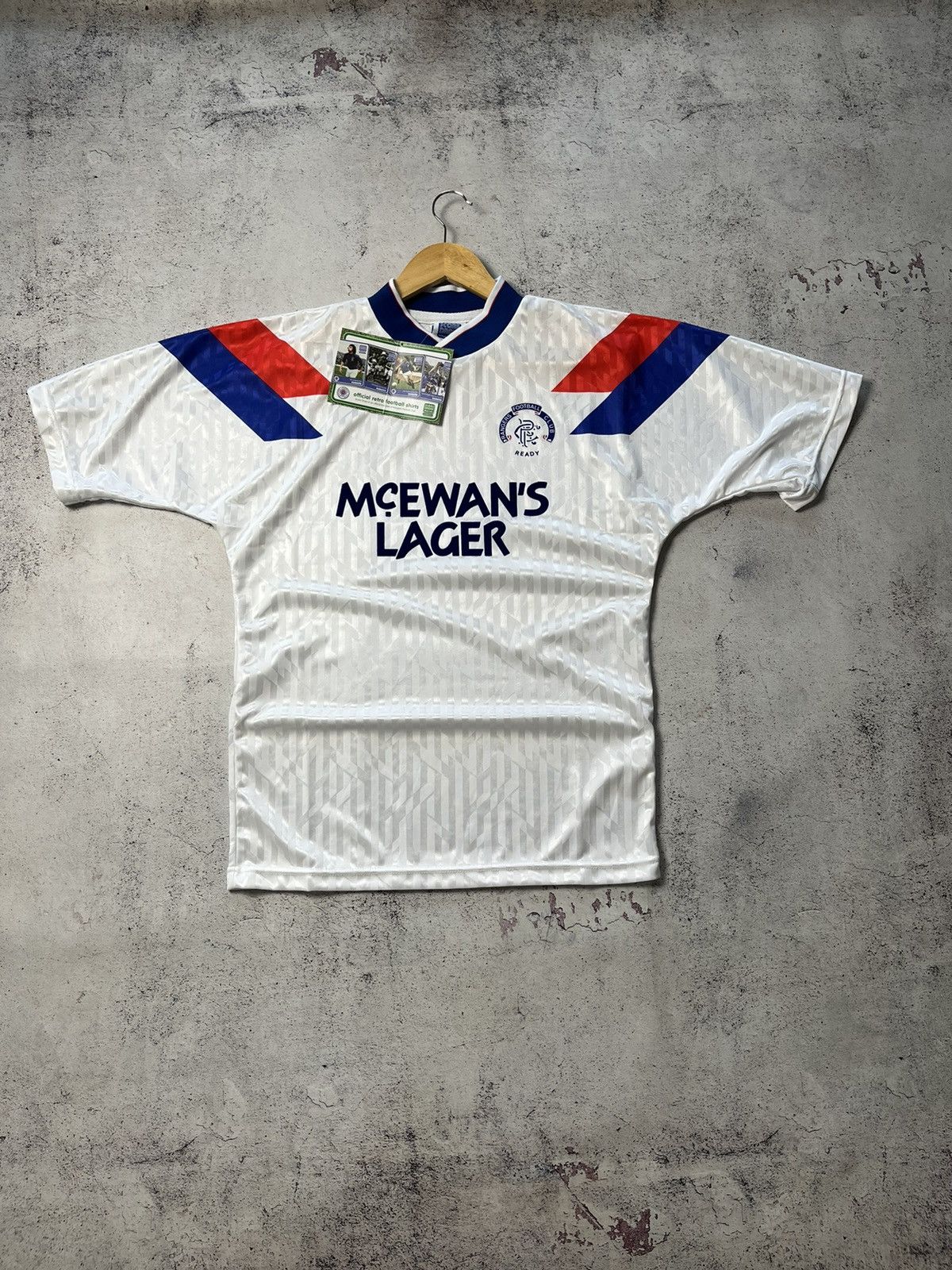 Vintage SCORE DRAW GLASGOW RANGERS 1990 AWAY VINTAGE SOCCER JERSEY Size US S / EU 44-46 / 1 - 1 Thumbnail