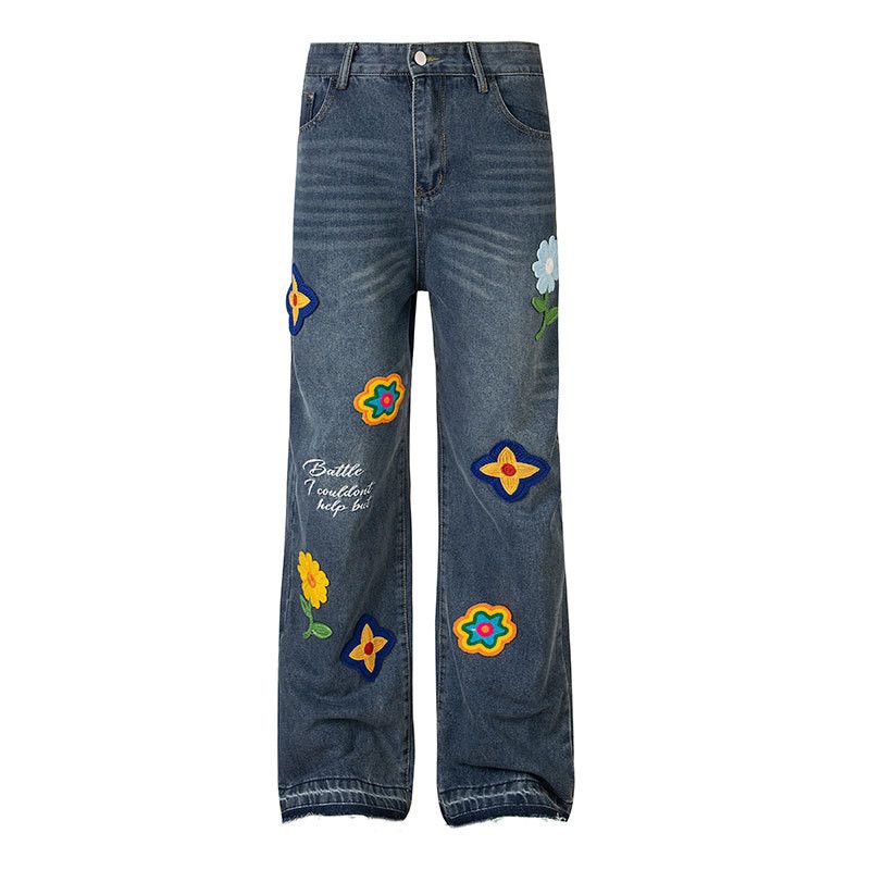 Jean American vintage men's floral embroidered loose jeans Size US 32 / EU 48 - 1 Thumbnail