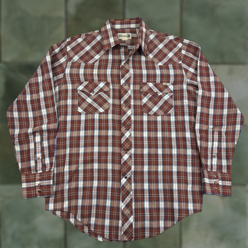 Vintage VINTAGE Roebuck & Co. Western Shirt Men L Red Plaid Pearl Snap 80s 90s Cowboy USA Size US L / EU 52-54 / 3 - 1 Thumbnail