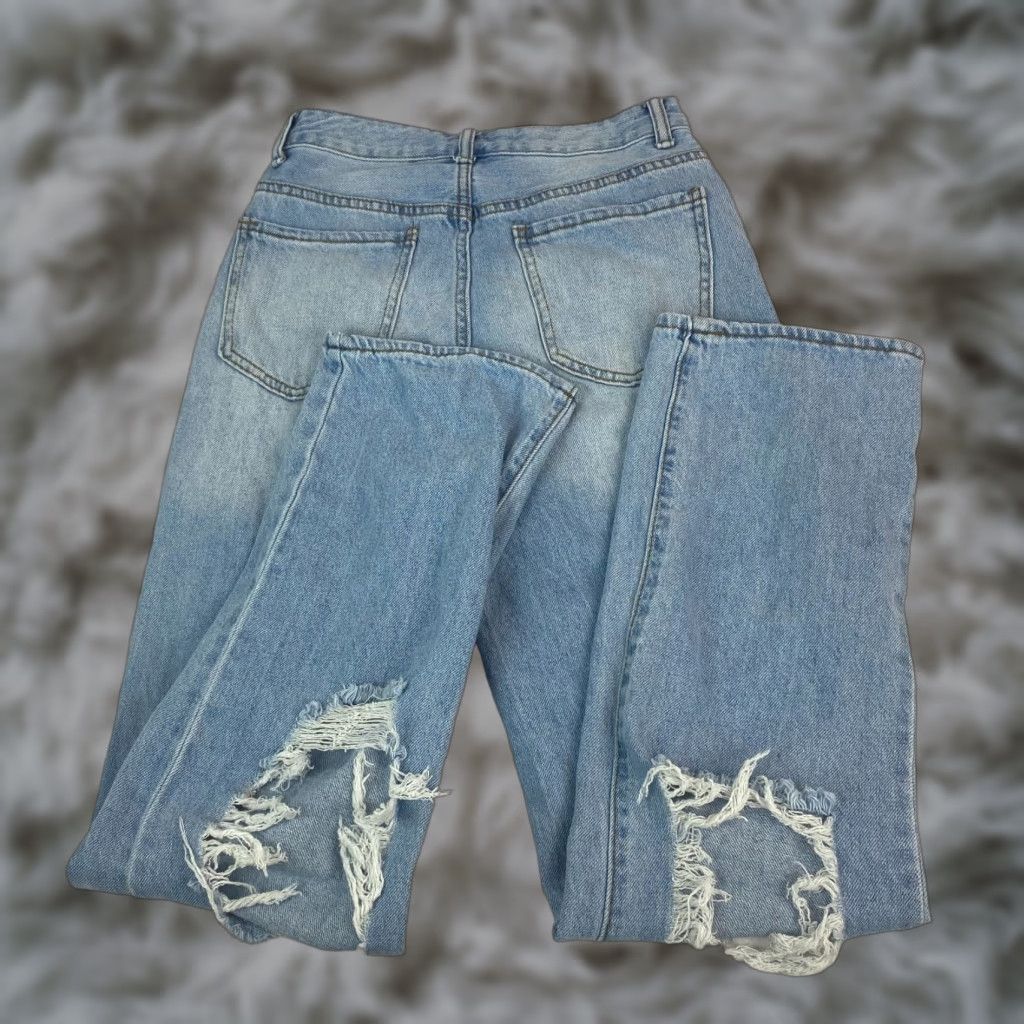 Vintage SONG Womens 90s Boyfriend Jeans Size 26 Blue High Rise Distressed 100% Cotton Denim Light Wash 5-Pocket Design Jeans Womens 90s Vintage? Size 26" / US 2 / IT 38 - 1 Thumbnail