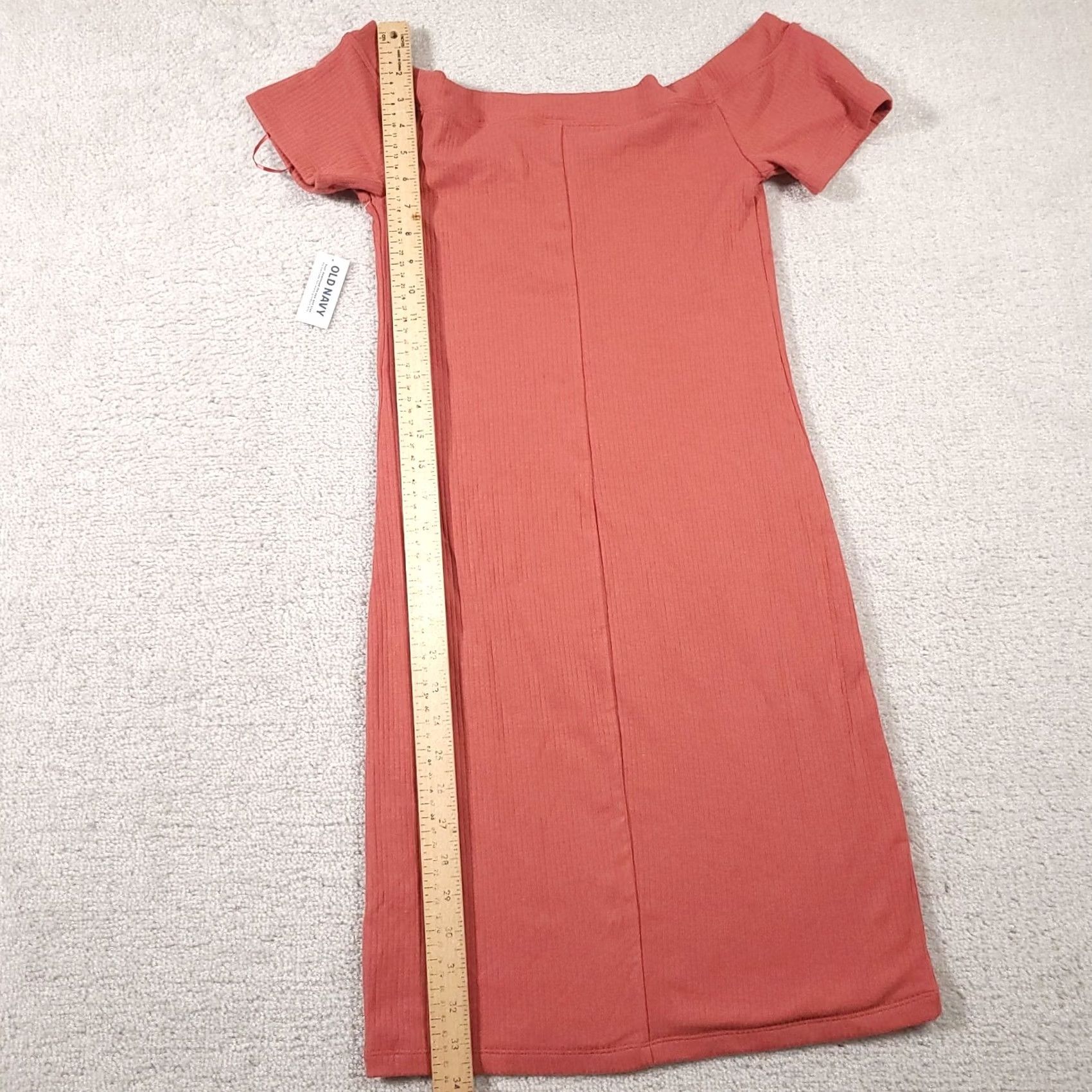 Old Navy Old Navy Mini Short Dress Women's M Mineral Rouge Off-Shoulder Ribbed Dress Short Sleeve Cotton Modal Spandex Knit Womens Modern Casual Planets? Size 32" / US 10 / IT 46 - 7 Thumbnail