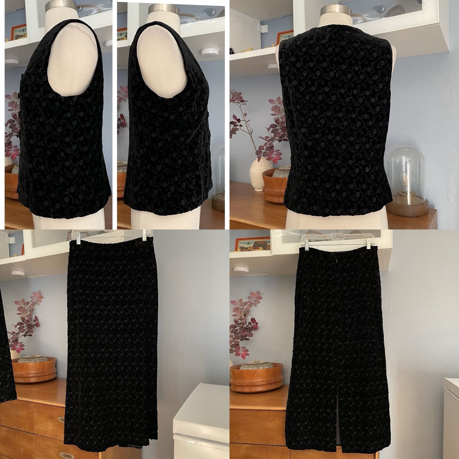 Laura Ashley VINTAGE Laura Ashley 3pc Embroidered Black Velvet Jacket Vest Skirt Suit Womens M Size 32" / US 10 / IT 46 - 8 Thumbnail