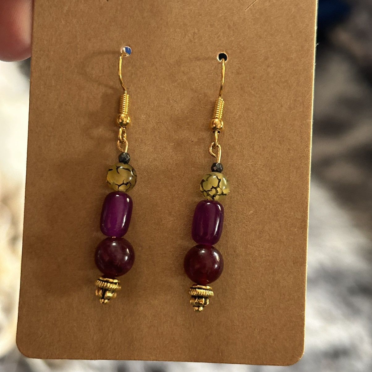 Handmade Handcrafted elegant genuine stone cat eye barrel earrings Size ONE SIZE - 2 Thumbnail