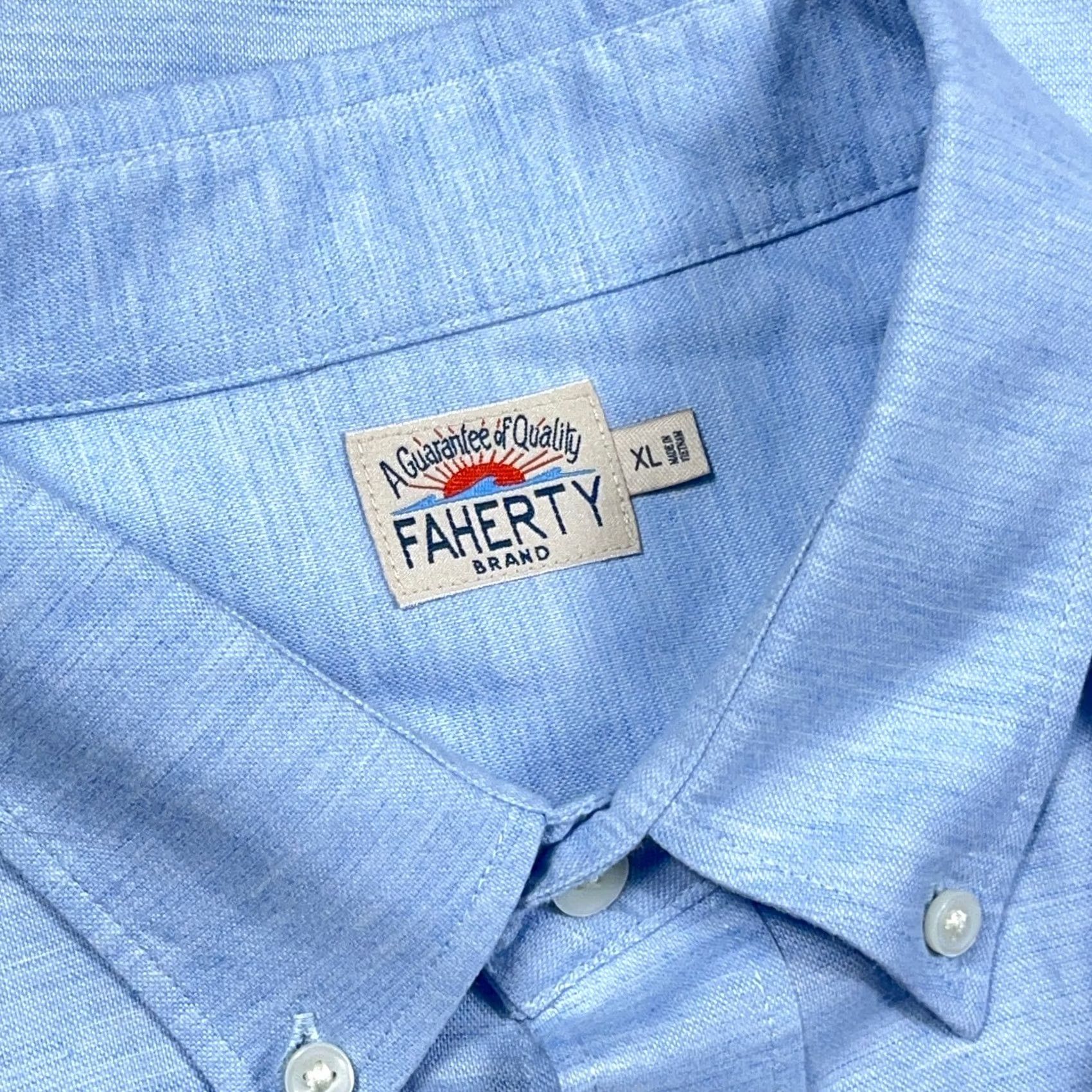 Faherty Faherty Shirt Men XL Light Blue Button Up Pocket Cotton Lyocell Blend Camp Dress Size 46R - 3 Thumbnail