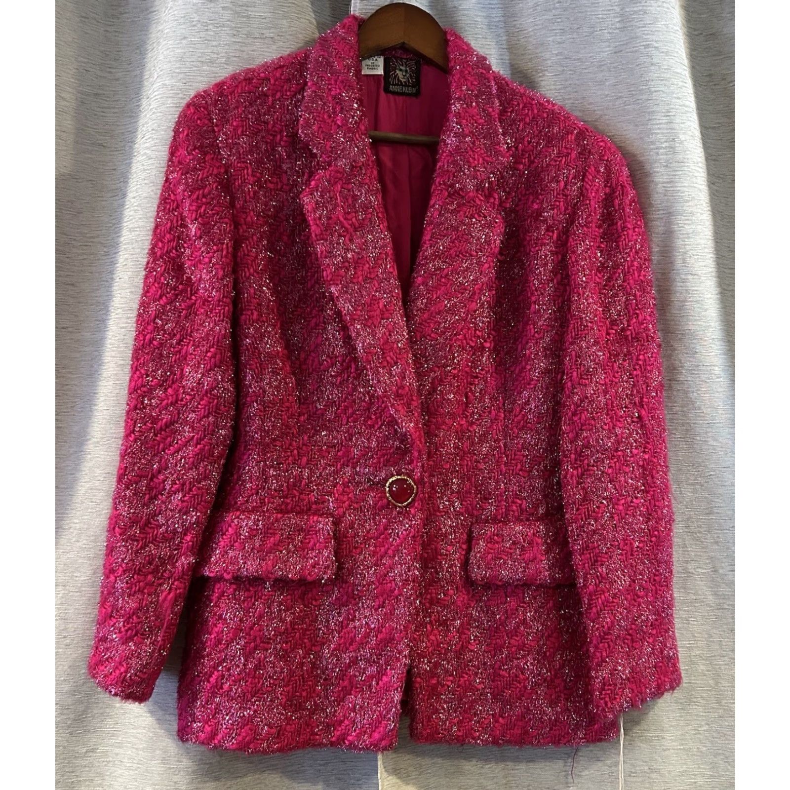 Anne Klein VINTAGE Anne Klein Blazer Pink Wool Blend Tweed Knit Union Made 12 Shirt Womens Size XL / US 12-14 / IT 48-50 - 2 Thumbnail