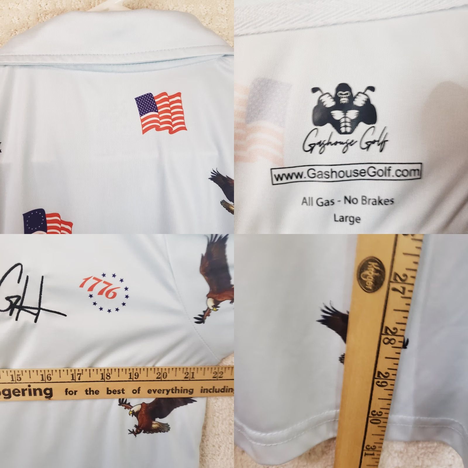 Vintage Gashouse Golf Polo Shirt L Blue Flags Eagle Patriotic 1776 Mens Size US L / EU 52-54 / 3 - 9 Thumbnail