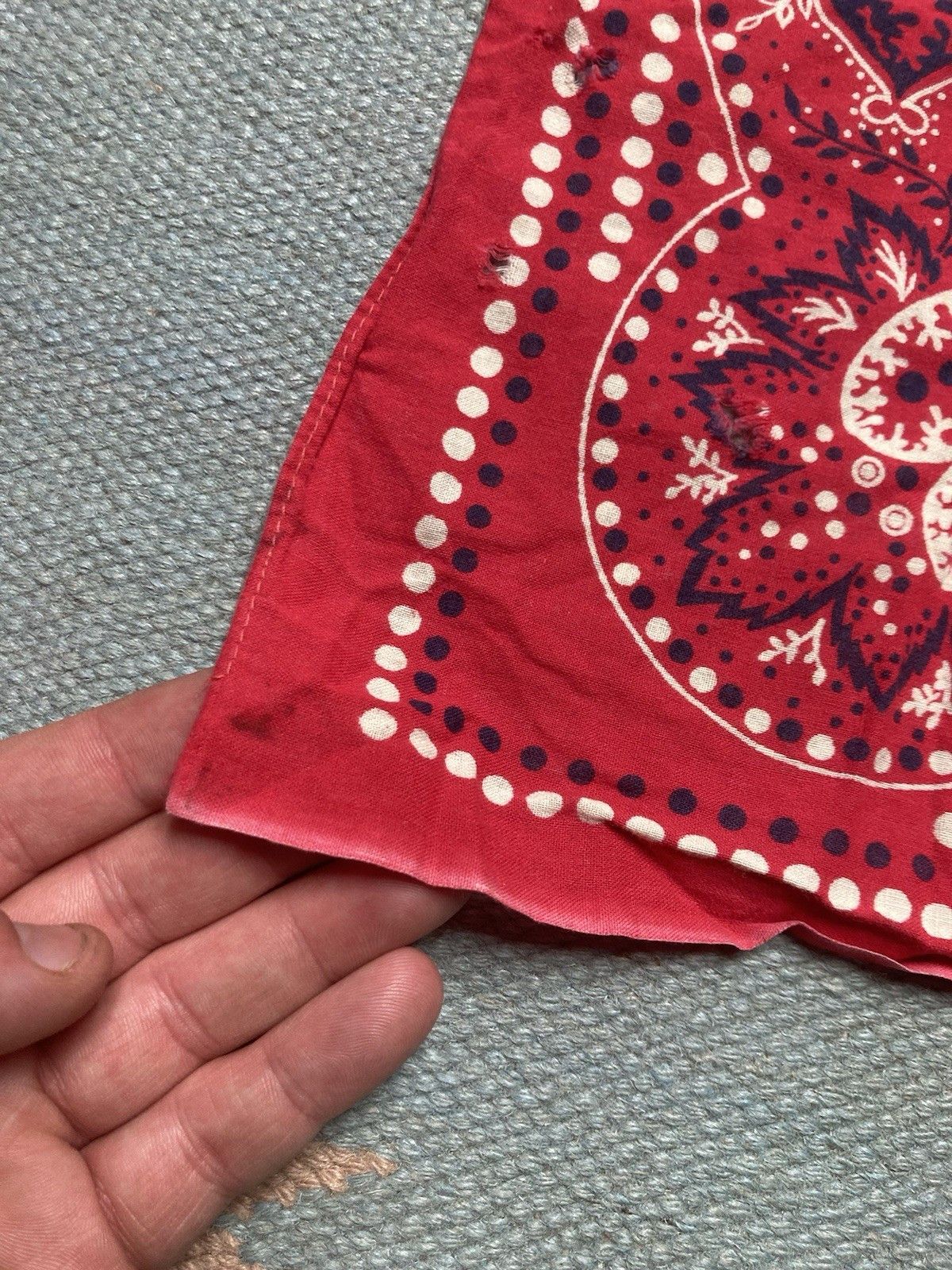 Vintage elephant bandana trunk down handkerchief dots selvedge cowbo Size ONE SIZE - 3 Thumbnail