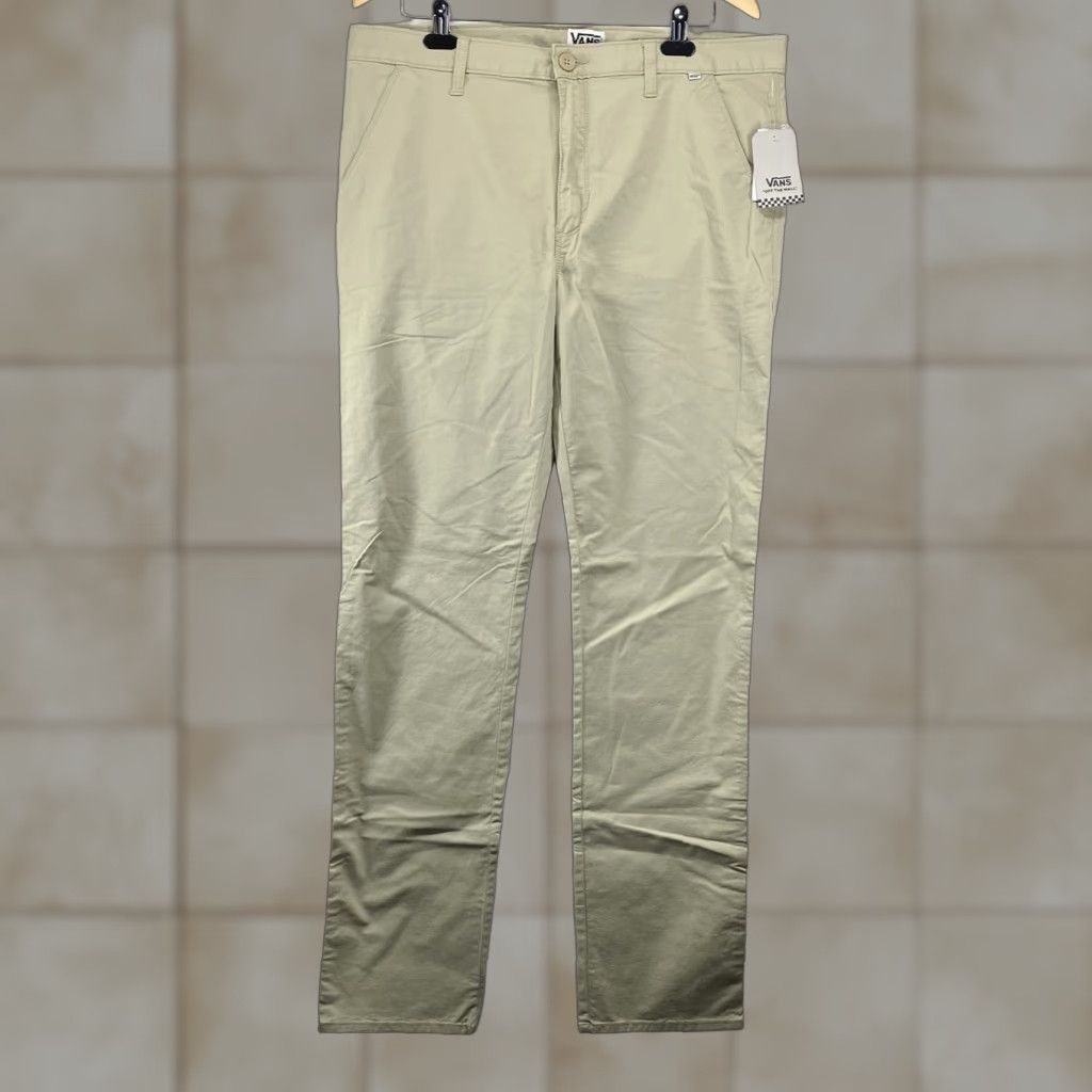 Vans VANS Men's Khaki Chino Pants Casual Everyday Skateboarding 34x34 Beige Solid Logo Button Flat Front Mid Rise Regular Straight Mens Pants Size US 34 / EU 50 - 1 Thumbnail