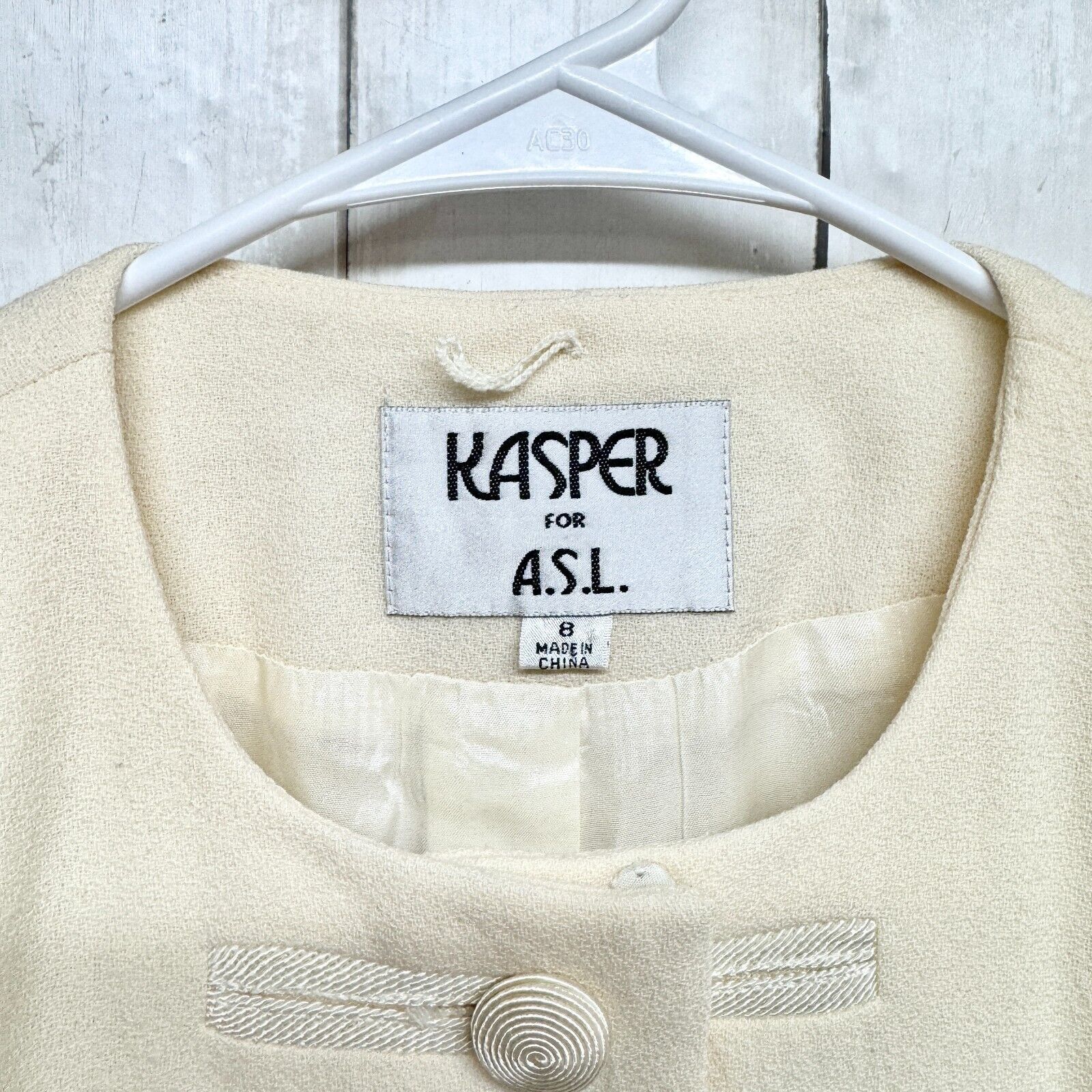 Vintage Kasper for A.S.L. Jacket Size 8 Ivory Button Down 100% Wool Size M / US 6-8 / IT 42-44 - 2 Thumbnail