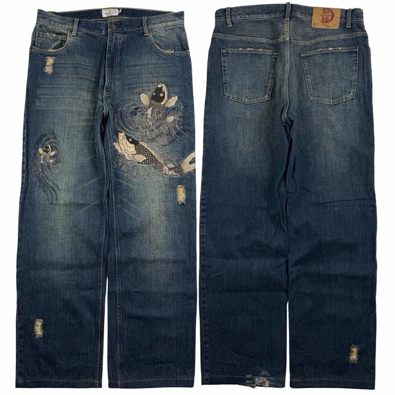 Karakuri Tamashii Karakuri Tamashii Embroidered Koi Japanese Jeans - Waist 35 Size US 35 - 1 Thumbnail