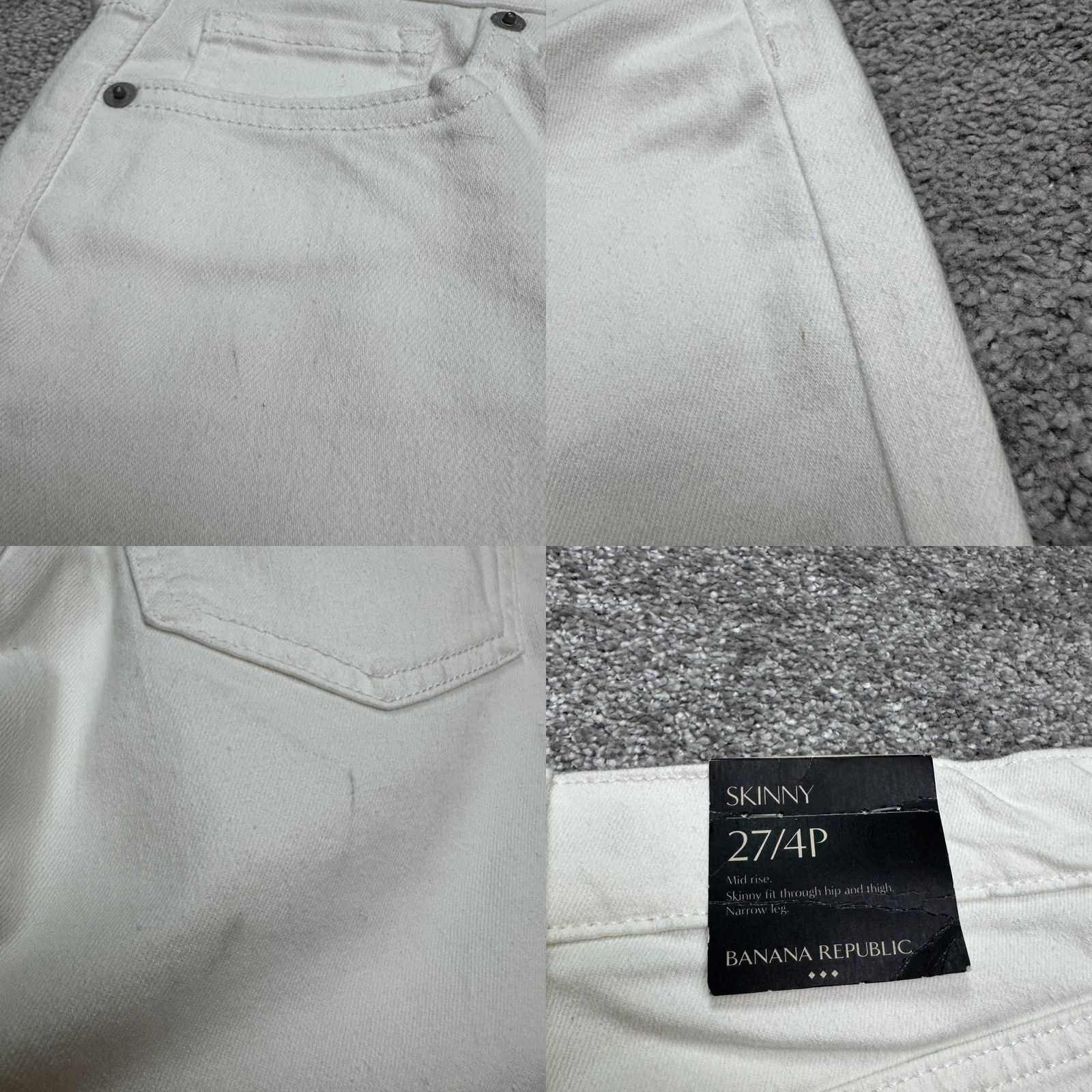 Vintage VINTAGE Banana Republic MR Skinny Denim Jeans Womens 27/4P White Mid Rise Cotton Stretch Size 40" / US 18 - 8 Thumbnail