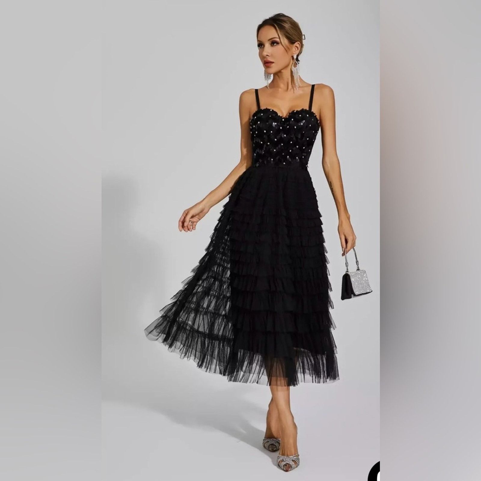 Other Black Sequined Slip Party Cocktail Classy Ruffled Dress S Size S / US 4 / IT 40 - 2 Thumbnail