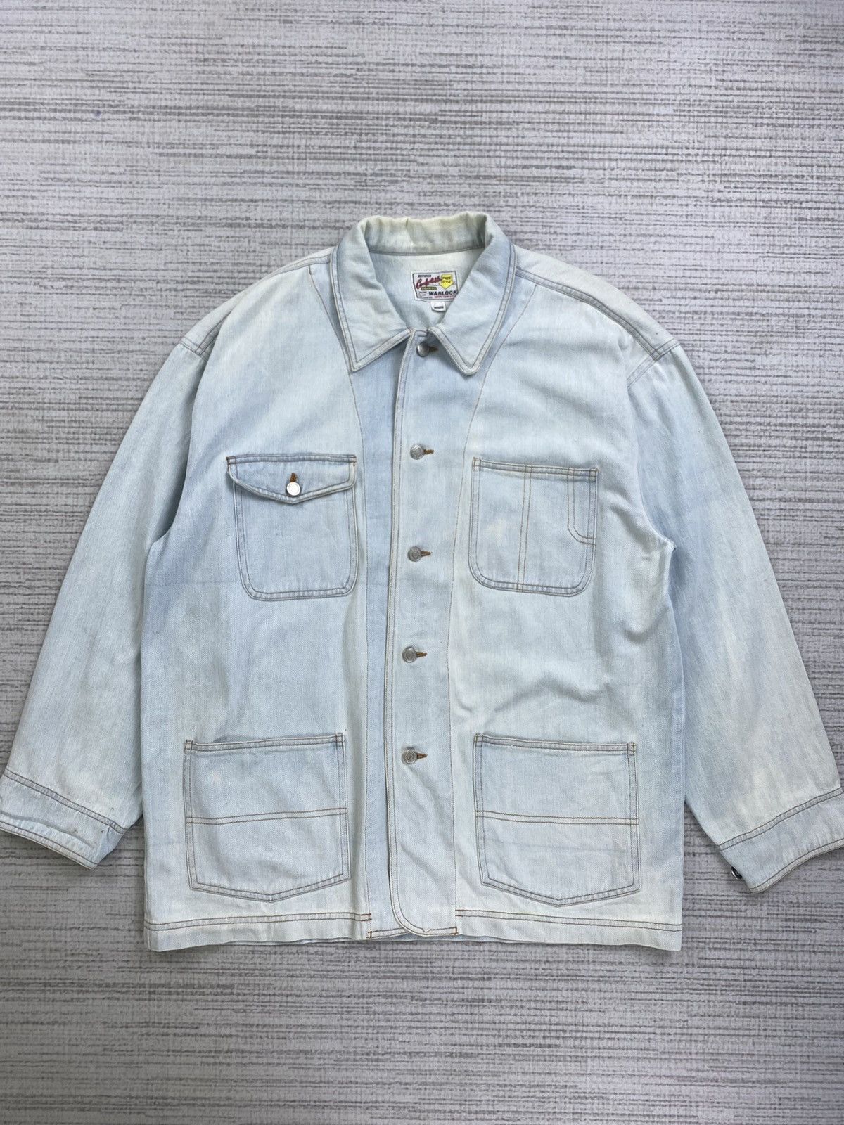 Japanese Brand × Vintage Vintage 80s Warlock Wash Denim Chore Jacket Size US L / EU 52-54 / 3 - 1 Thumbnail