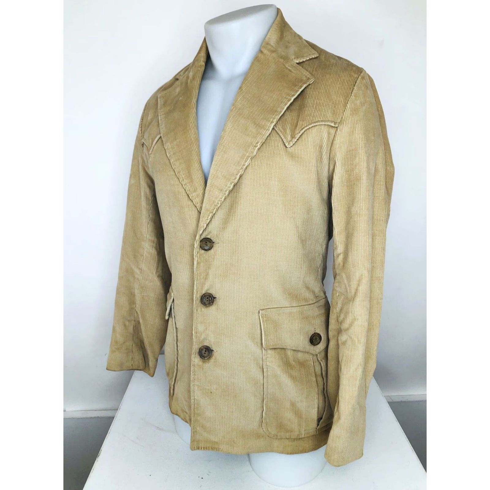 Vintage Pioneer Wear Blazer - Mens 36 Corduroy Western SportCoat Jacket Tan Vintage B11 Size 36R - 3 Thumbnail