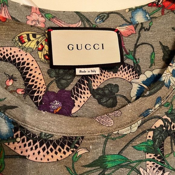 Gucci GUCCI Linen Floral Snake Print Damage Processing T-shirt XL Size US XL / EU 56 / 4 - 5 Thumbnail