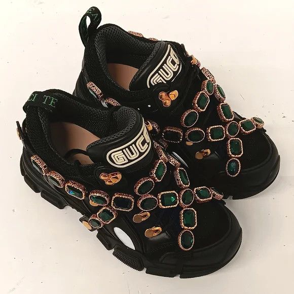 Gucci GUCCI Women's 'Black' Flashtreks w/ Crystals - EU36/US6 Size US 6 / IT 36 - 2 Thumbnail