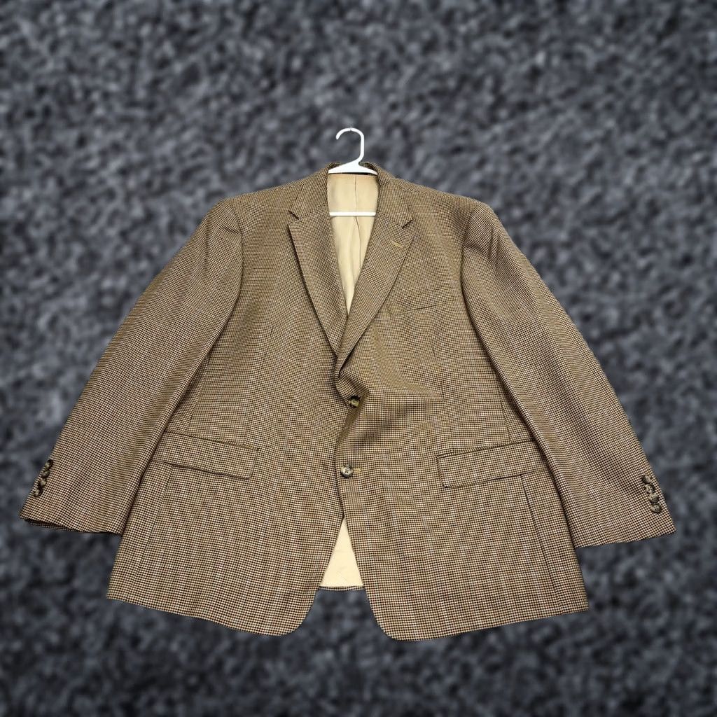 Hart Schaffner Marx Hart Schaffner Marx Blazer Sport Coat Men 48R Tan Houndstooth Windowpane Classic Size 48R - 1 Thumbnail