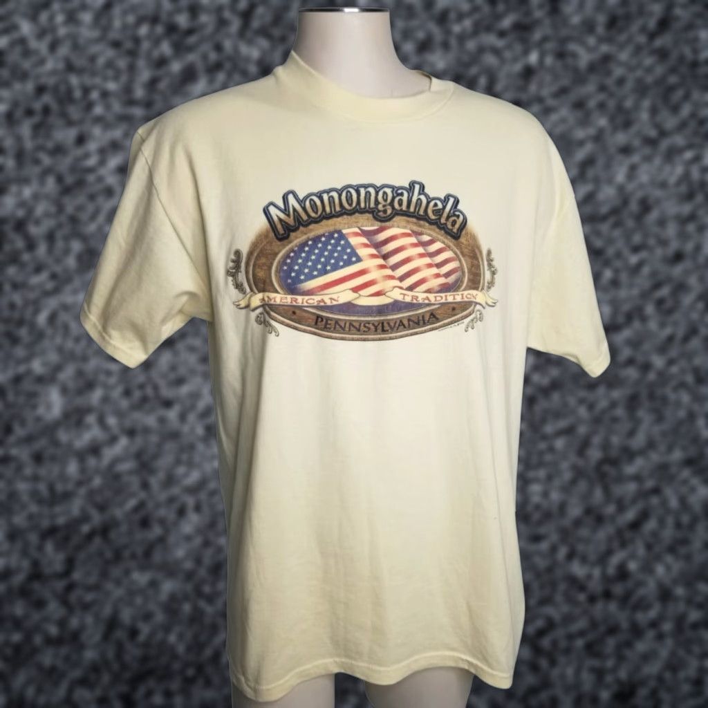Hanes VINTAGE Hanes Monongahela PA T-Shirt Graphic Tee Crew Neck Short Sleeve Mens L Yellow USA Made 1990s Flag Theme Size US L / EU 52-54 / 3 - 1 Thumbnail