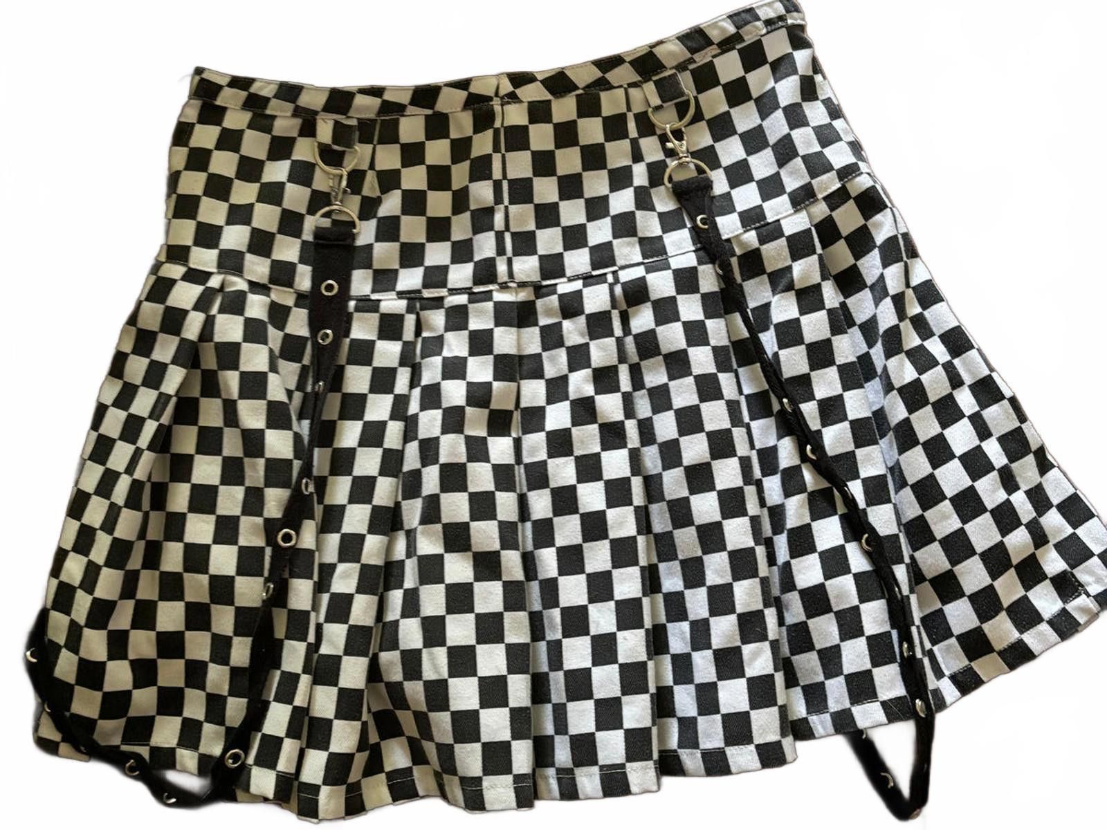 Hot Topic Hottopic Black & White Checkered Skirt with Suspenders - LG Size 36" / US 14 / IT 50 - 1 Thumbnail