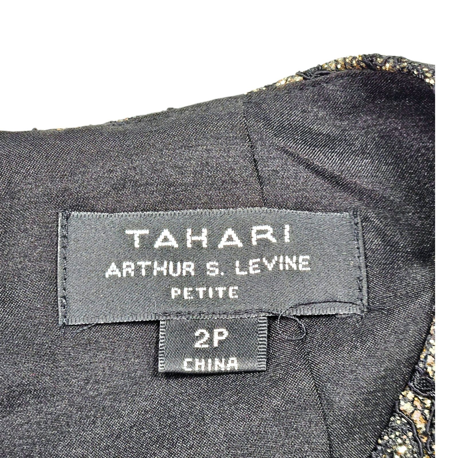 Other Tahari Arthur Levine Gold Black Lace Sheath Dress 2P Petite Size XS / US 0-2 / IT 36-38 - 4 Thumbnail