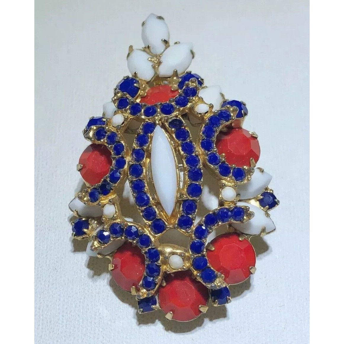 Kenneth Jay Lane KJL Kenneth Jay Lane Vintage Red White Blue Rhinestone Penda Size ONE SIZE - 2 Thumbnail