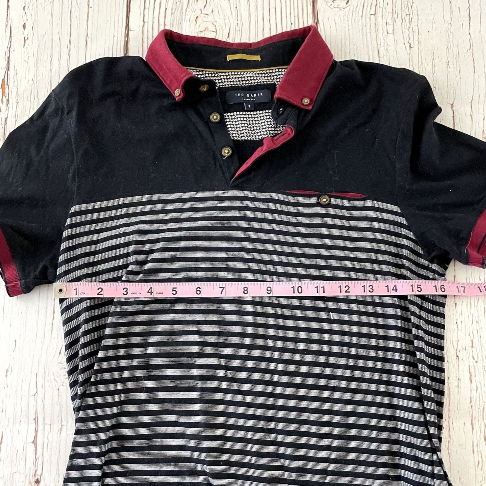 Ted Baker Ted Baker Short Sleeve Striped Polo Shirt Men 2 Black Maroon Button-Up Apparel Shirt Mens Polo Shirt Black Striped 2 Decade 2010s Size US XS / EU 42 / 0 - 3 Thumbnail