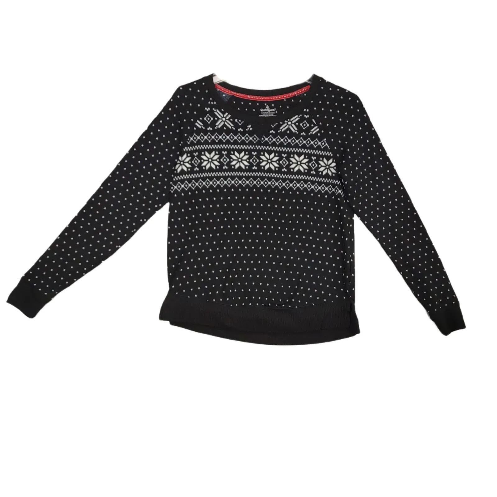 Other Cuddl Duds Women's XS Fair Isle Print Black White Knit Top Size XS / US 0-2 / IT 36-38 - 1 Thumbnail