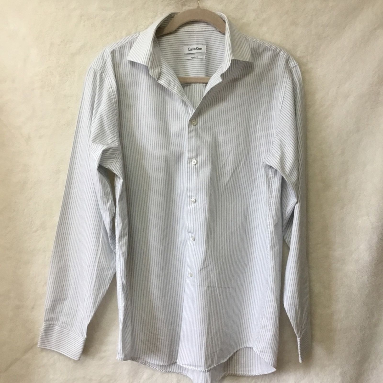 Calvin Klein Calvin Klein White&Blue Stripes Long Sleeve Shirt Size US M / EU 48-50 / 2 - 1 Thumbnail