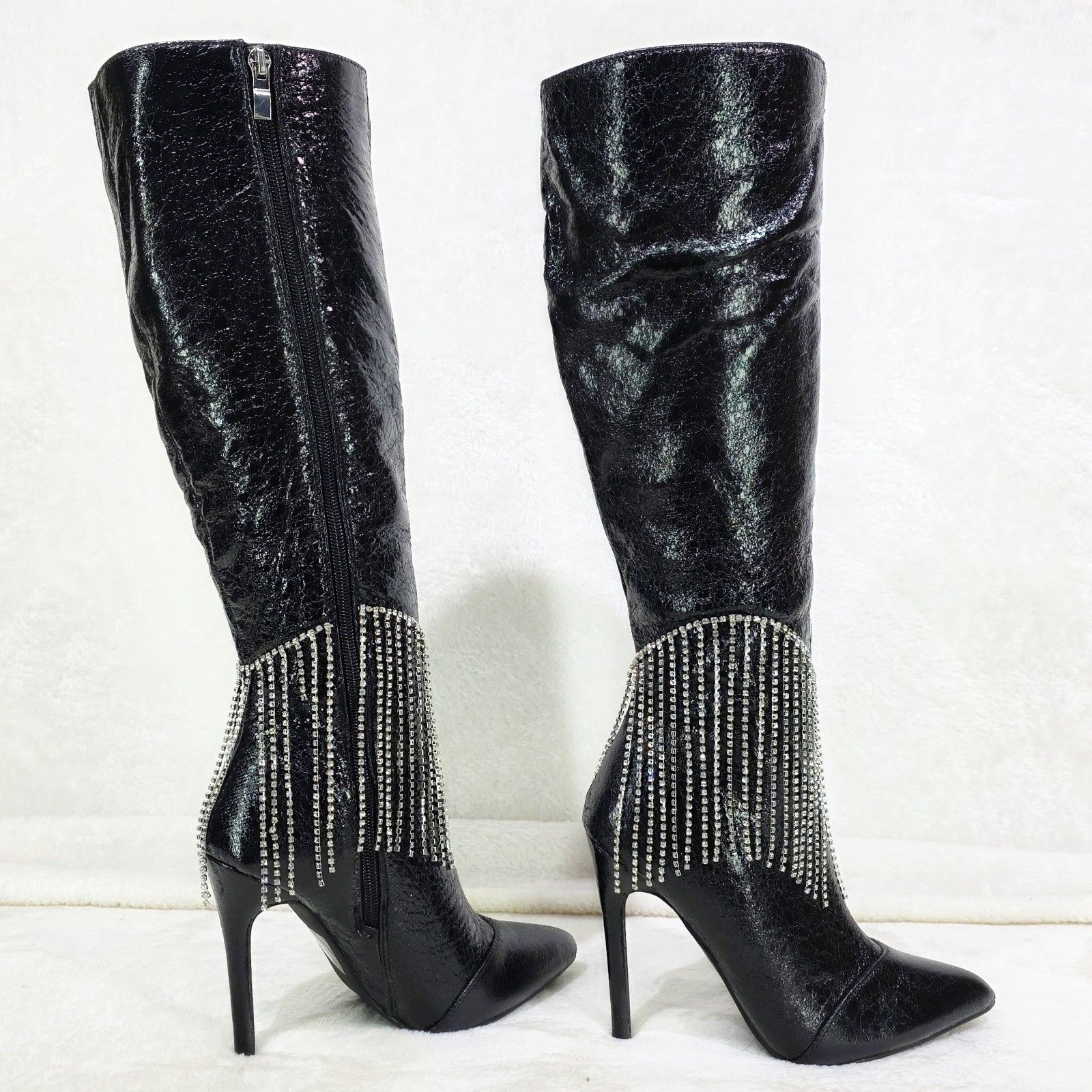 Other Sway Black Knee High Boots Stiletto Heels Icicle Fringe (US Size US 8.5 / IT 38.5 - 2 Thumbnail